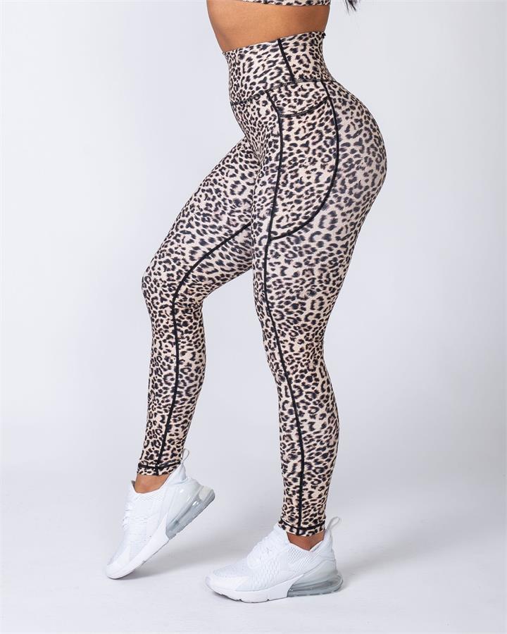 Muscle Nation Full Length Pocket Leggings - Yellow Leopard - XXL