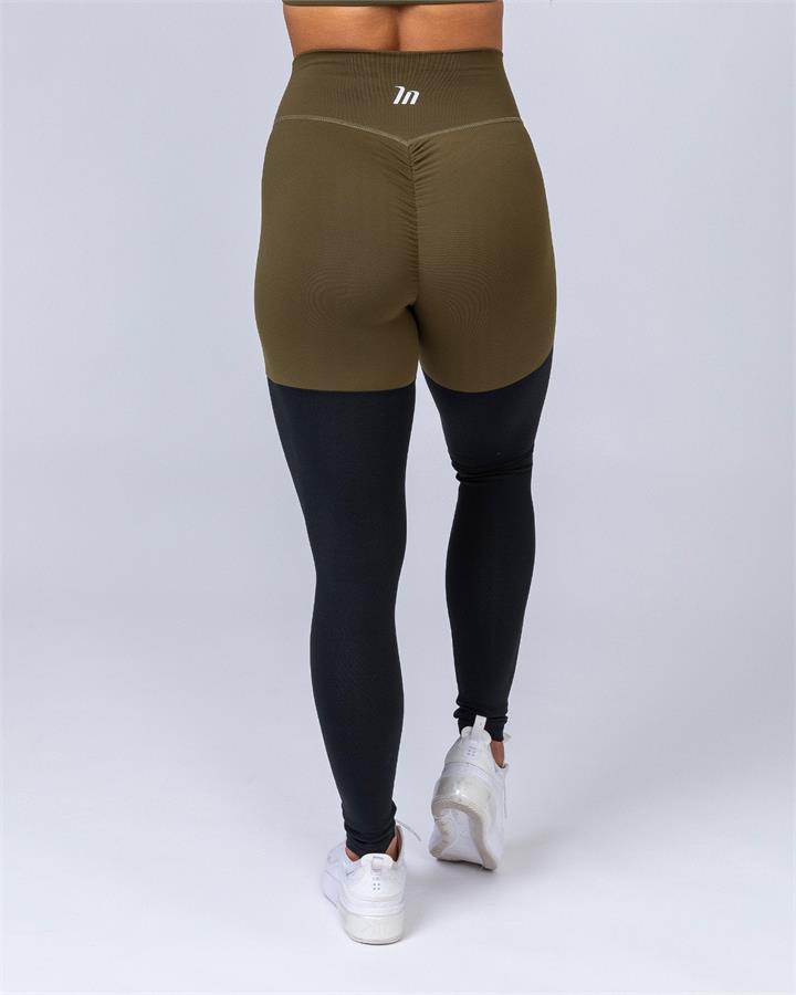 Muscle Nation Two Tone Scrunch Leggings - Khaki / Black - XS