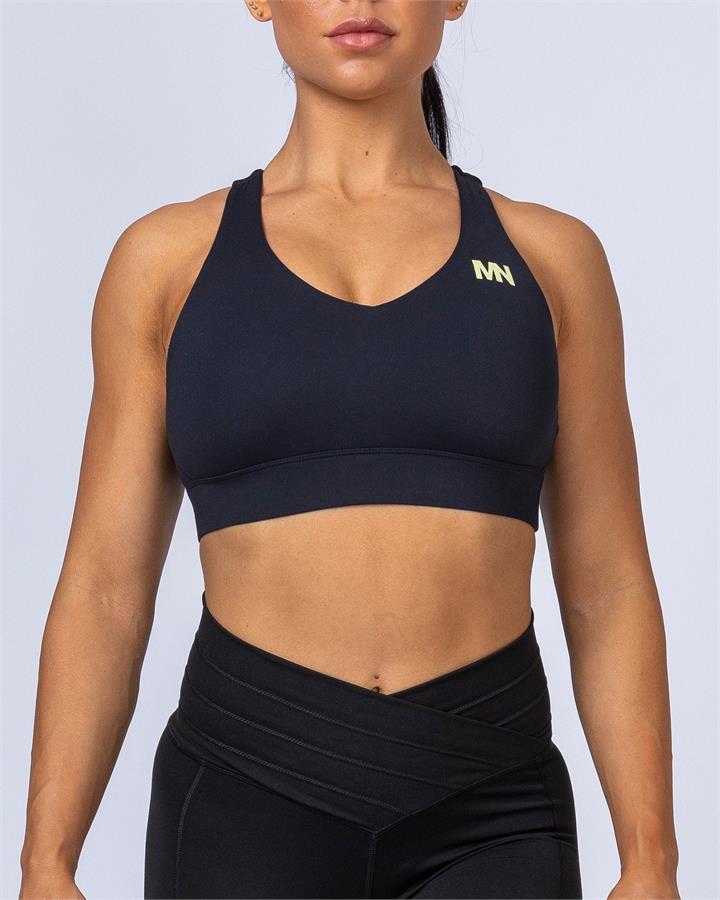 Muscle Nation Comfort Bra - Black with Acid Lime - XS
