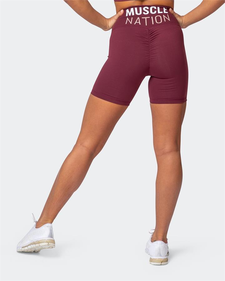 Muscle Nation Prize Fighter Bike Shorts - Wine W/ White & Fawn - XXS