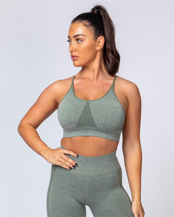 Muscle Nation All Day Strap Seamless Bra - Khaki Marl - M