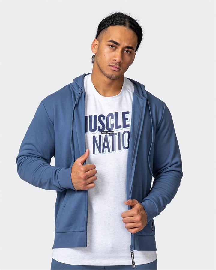 Muscle Nation Zip Up Hoodie - Denim Blue - L