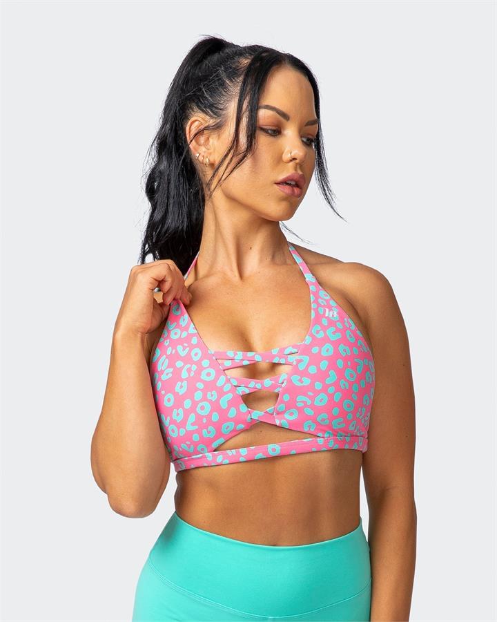 Muscle Nation Coastal Bralette - Cotton Candy Cheetah Print - L