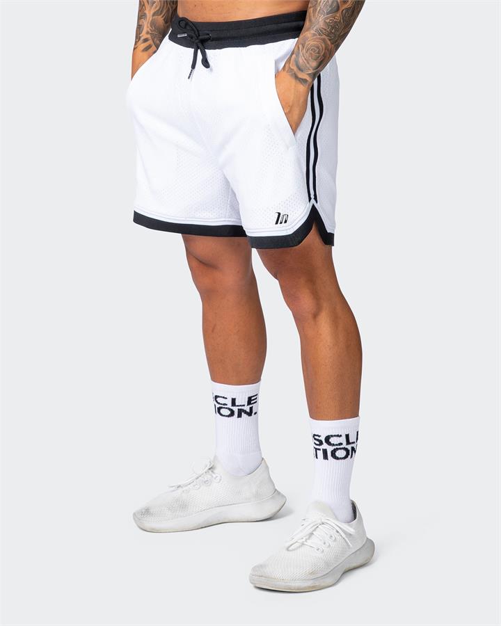 Muscle Nation Mens 5" Basketball Shorts - White - L
