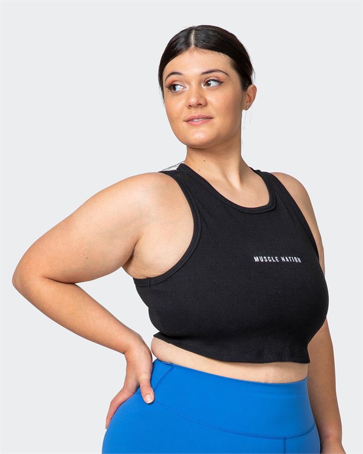 Muscle Nation Stabilise Rib Cropped Tank - Black - L