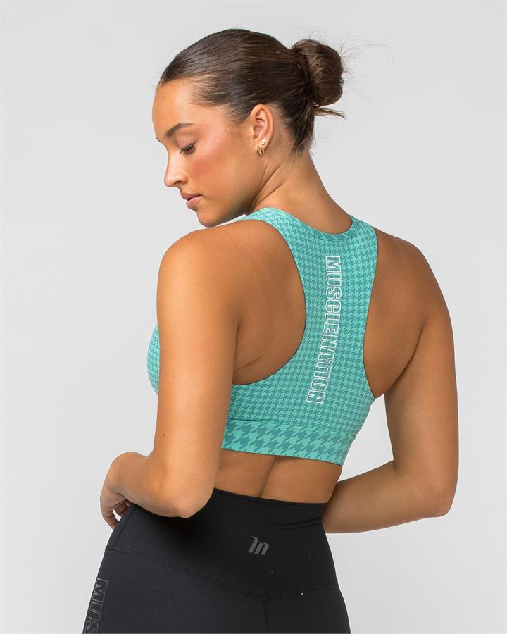 Muscle Nation Step Up Bra - Cascade Houndstooth Print - L
