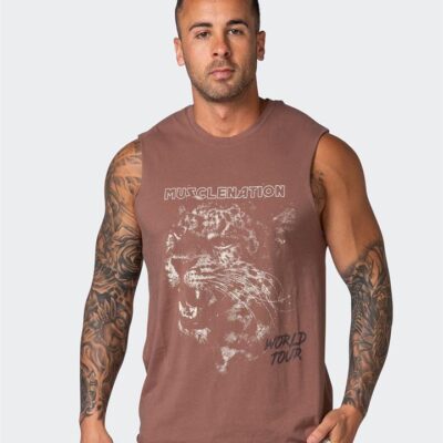 Muscle Nation Leopard Vintage Tank - Washed Walnut - L