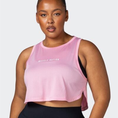 Muscle Nation Limitless Cropped Training Tank - Strawberry Pink - L