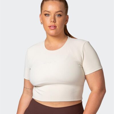 Muscle Nation Off Duty Rib Cropped Tee - Cream - XXS