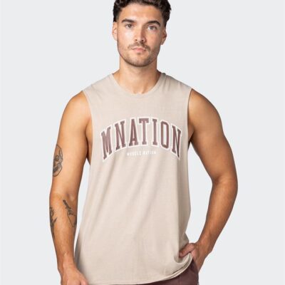 Muscle Nation MNation Varsity Drop Arm Vintage Tank - Washed Bone - XL