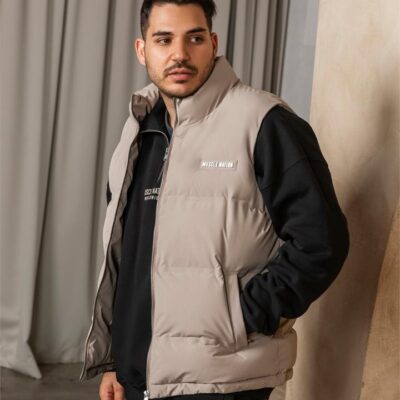 Muscle Nation Mens Puffer Vest - Fossil - L