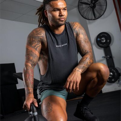 Muscle Nation Ultra Drop Arm Vintage Tank - Washed Black - L