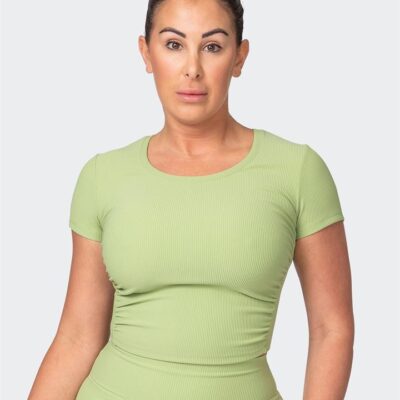 Muscle Nation Rival Cropped Rib Top - Matcha - S