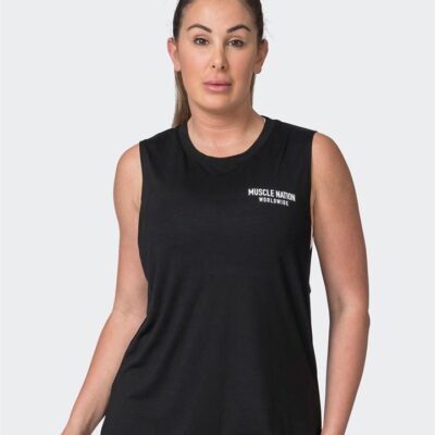 Muscle Nation Worldwide Drop Arm Tank - Black - L