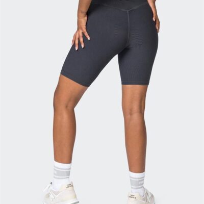 Muscle Nation Zero Rise Vintage Rib Referee Length Shorts - Washed Black - L