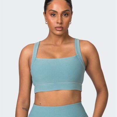 Muscle Nation Rebound Vintage Rib Bra - Washed Harbour - S