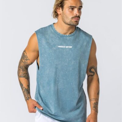 Muscle Nation Boxy Vintage Tank - Washed Elemental Blue - L