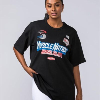 Muscle Nation Womens Moto Oversized Heavy Tee - Black - L