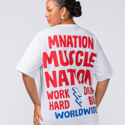 Muscle Nation Womens Tour Oversized Heavy Tee - White - XXS