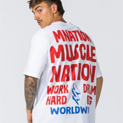 Muscle Nation Mens Tour Oversized Tee - White - L