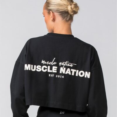 Muscle Nation Pace Cropped Long Sleeve Tee - Black - XXXL