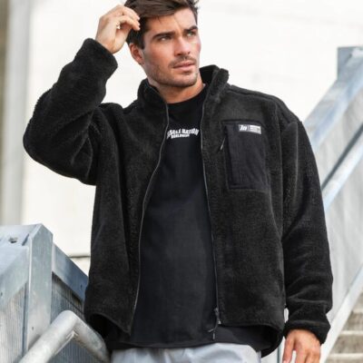 Muscle Nation Sherpa Zip Through Jacket - Black - L