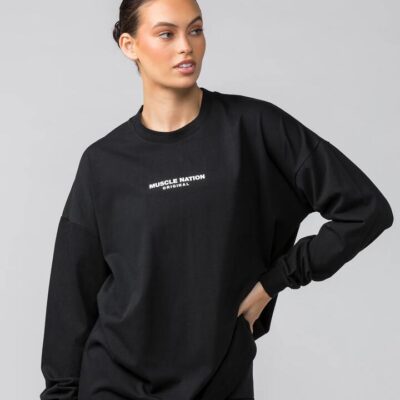 Muscle Nation OG Oversized Long Sleeve Tee - Black - L