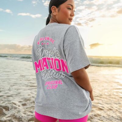 Muscle Nation Campus Oversized Tee - Light Grey Marl - L