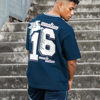 Muscle Nation Retro Oversized Tee - Navy - L