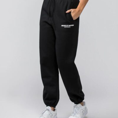 Muscle Nation Weekend Slouchy Trackies - Black - L