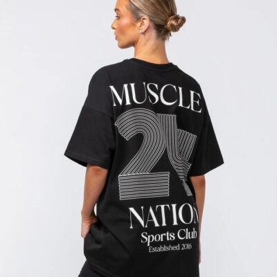 Muscle Nation College Oversized Tee - Black - XXXL