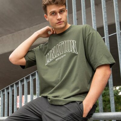 Muscle Nation Varsity Oversized Tee - Dark Khaki - L