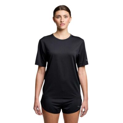 Womens Saucony Stopwatch Short Sleeve Tee Black