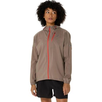Womens Asics Fujitrail Elite Waterproof Jacket Taupe / Xl