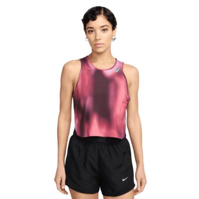 Womens Nike Dri-fit Adv Cropped Running Tank Top Fk Rush Fuchsia / Burgundy Crush / Green Shock / L