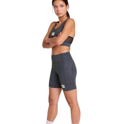 Womens Saysky Houndstooth Combat+ Short Tights 7 Inch Blue / Xs