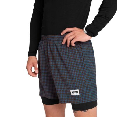Mens Saysky Houndstooth Pace 2-in-1 Shorts 5 Inch Blue